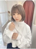 前髪カットが可愛い☆透明感ミルクティーグレージュカラー☆ボブ