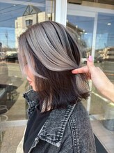 クレエ ヘアー デザイン(creer hair design) 大人センターパート外ハネボブ×シルバーアッシュ×ブラウン