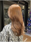 ミディアムロングコテ巻きブラウンカラー