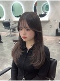 切りっぱなしボブ/エアリーロング/美髪/ピンクブラウン/津田沼