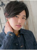 斜めバングアッシュブラック社会人マッシュY上尾