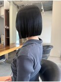 黒髪ボブ/切りっぱなしボブ/タッセルボブ/顎下ボブ/前髪なし