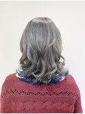 ダブルカラー×シルバーアッシュ×インナーカラーブルー
