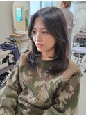 毛先レイヤーカット/長め前髪上品センターパート