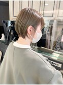 大人可愛い小顔丸みショートボブ　ワンブリーチベージュ