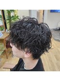 ツーブロックエアリーマッシュ×ケアパーマ波巻きショート