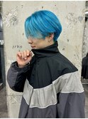 水色カラー/メンズセンターパート/韓国ヘア/ケアブリーチ