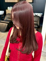 ミュラ(mulah)&nbsp;暖色カラーチェリーレッド＊ロングレイヤーカットサイドバング