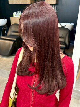 ミュラ(mulah) 暖色カラーチェリーレッド＊ロングレイヤーカットサイドバング