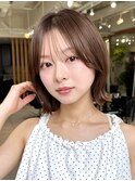 Yハッシュカットシースルーバングボブミディアムミルクベージュ