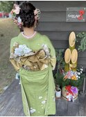 成人式前撮り 着付けヘアメイクゆるふわアップ髪飾り