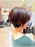 小顔マッシュショートボブミルクティーブラウンカラー