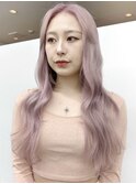 ピンクラベンダー[新宿駅/斜めバング/グレージュカラー]