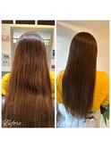 ベージュカラーツヤ髪ストレート