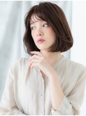 オリーブブラウン小顔補正カット丸みボブp小山30代40代