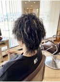 ツイストスパイラルパーマ／ハイライトカラー／メンズカット