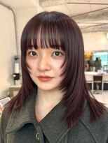 ナループロアポンテ(Nalu pu loa PONTE)&nbsp;ミディアムレイヤーパーマ落としダークパープルブラウンカラー
