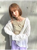 大人ボブ  ミストバング 暖色系カラー ぶつ切りボブ 前髪