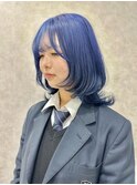 #ネイビーブルー×ミディアムウルフ/10代/20代/ダブルカラー