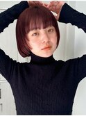ミニボブ姫カットレイヤーワイドバングワインレッドイメチェン