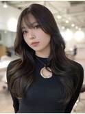 小顔外ハネミディアムアッシュ20代30代40代くびれミディ韓国ヘア