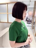 "久保田"切りっぱなしまとまるミニボブワインレッドブラウン