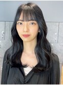 ナチュラルロング_斜めバンググレージュカラー_ba461441