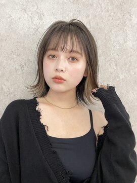 サンク 原宿 表参道(cinq) インナーカラーボブマロンベージュイヤリングカラー韓国風30代