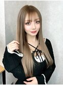 バレイヤージュヘアカラー レイヤーボブミルクティーベージュ