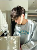 海外風外人風パーマニュアンスパーマグレージュ透明感メンズ