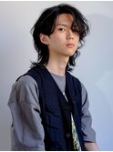 外国人風/くせ毛パーマ/流し前髪/アッシュブラック/センター北