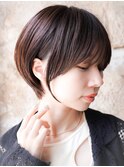 大人可愛い20代30代40代黒髪前下がりひし形小顔ボブ丸みショート