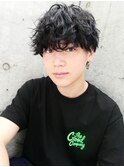 束感パーマ/ツーブロックショートマッシュ/黒髪