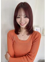 ブランシェ 春日井市民病院前店(BRANCHE) ミディアムレイヤー×ワインレッドカラー