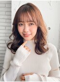 艶パーマウェーブミディアムヘアくせ毛風カール大人イメチェン