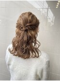 王道ハーフアップ波巻きヘアセット