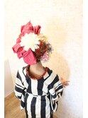 自作の大きいリボン☆よさこいヘアメイク