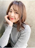 大人かわいい/レイヤーロング/グレーベージュ/前髪パーマ/錦糸町