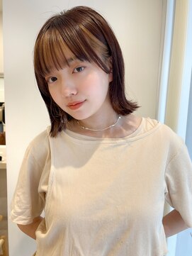 ガーデンヨコハマ(GARDEN YOKOHAMA) 切りっぱなしボブセミディシアーカラーワンカール外ハネ