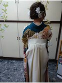 編み込みシニオン袴着付け