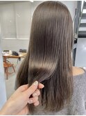 髪質改善カラー小顔艶感ロングアッシュグレージュ
