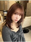 ハッシュカットワンカールミディアムレイヤー韓国暗髪透明感