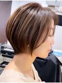 調布ショートヘア顔周りレイヤーカットダブルカラーショートボブ