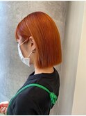 切りっぱなしボブ.オレンジ【池袋ケアブリーチ.インナーカラー】