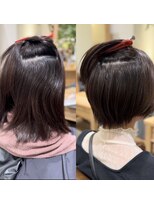 くびレイヤー薄めバンググレージュカラーピンクベー ジュパーマ