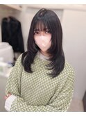 黒髪/グレーベージュ/レイヤーロング/前髪パーマ[鹿児島中央駅]