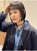 大人ボブ大人ショートボブ切りっぱなしボブ前髪あり前下がりボブ