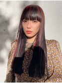 デザインカラーレッドカラーカシスカラーパッツンワイドバング