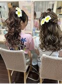 派手髪ハーフアップ