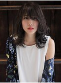斜めバング/ルーズヘア/小顔/外ハネミディアム/たまプラーザz2